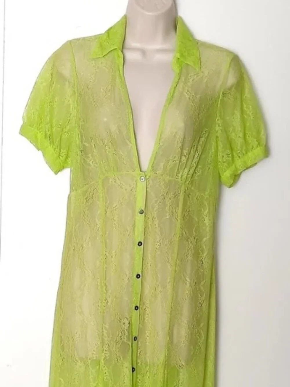 Urban Outfitters Connie Sheer Lace Maxi Dress Neon Green Size M NWT - Picture 4 of 10